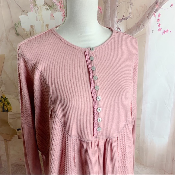 Free People Pink Leo Hensley Waffle Thermal - Picture 5 of 10